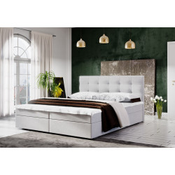 Levná čalouněná manželská postel s roštem a matrací 140x200 cm, světle krémová