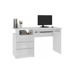 Menší psací stůl a PC stůl se šuplíky bílá lesklá / bílá, 135x60 cm