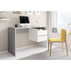 Moderní pracovní PC stůl bílá / beton šedý, 2x šuplík, 125x52 cm