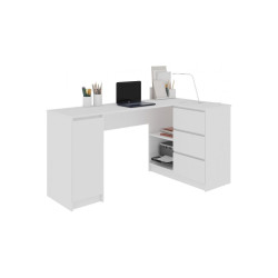 Bílý rohový počítačový stůl pravý se šuplíky, skříňkou a poličkami, 155x77x85 cm