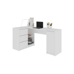Bílý rohový počítačový stůl levý se šuplíky, skříňkou a poličkami, 155x77x85 cm