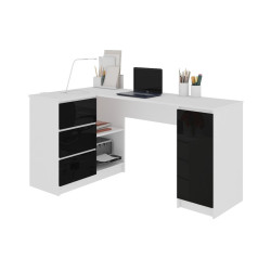 Rohový stůl do pracovny černá lesklá / bílá se šuplíky a skříňkou 155x77x85 cm