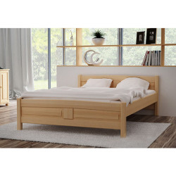 Levná postel masivní dřevo 140x200 cm komplet s roštem a pěnovou matrací, lak přírodní