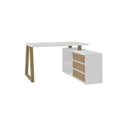 Designový psací stůl bílá dřevo dub artisan rohový s komodou, šířka 135 cm