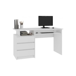 Menší pracovní stůl do dětského pokoje / kanceláře, bílý se šuplíky, 135x60 cm
