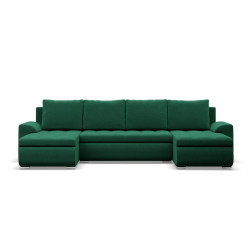 Moderní sedací souprava do U s úložným prostorem tmavě zelená rodinná 302 cm