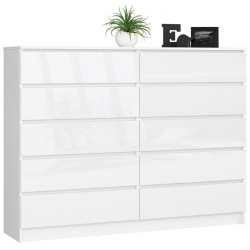 Velká komoda šuplíky bílá lesklá 160 cm na oblečení / čepice / rukavice 160x121x40 cm