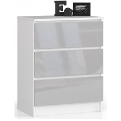 Komoda světle šedá lesklá + bílá malá 60 cm se šuplíky 60x77x40 cm