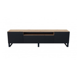 Široký tv stolek rtv dub artisan + černá, kovové podnože, 200x54x41 cm