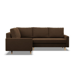 Rohová sedačka na nožičkách hnědá levá 223x172 cm, rozkládaní + úložný prostor