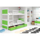 Patrová postel pro 2 děti se zábranou a matrací komplet 160x80 cm, zelená / bílá