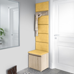 Předsíňová stěna 50 cm čalouněné panely, věšák + botník, sonoma / žlutá