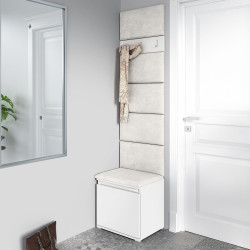 Předsíňová stěna s čalouněním krémová + bílá 50 cm, s botníkem