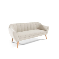 Větší pohovka pro tři osoby plyšové čalounění + dřevěné nohy 185 cm, krémová