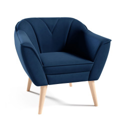 Odpočinkové křeslo s nízkým opěradlem modré + hnědé nohy dřevo