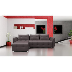 Levná koženková sedací souprava do L hnědá rozkládací, snadné čistění, 238 cm