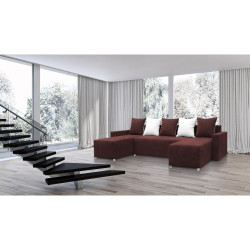 Sedací souprava ve tvaru U hnědá rodinná relaxační s možností rozložení 282 cm