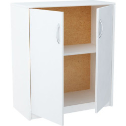 Levná komoda bílá 75 s otočnými dveřmi, stříbrné úchytky, 74x85x35 cm