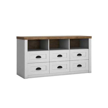 Rustikální komoda provence ve venkovském stylu šuplíky + otevřené přihrádky, 130x68x43 cm