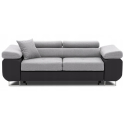 Moderní rozkládací pohovka polohovací opěrky černá / světle šedá, chromované nohy, 209 cm