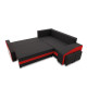 Rohová sedací souprava s taburety 250 černobílá se semišovým čalouněním mikrofáze černá / červená