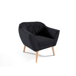 Černé křeslo s vysokými dřevěnými nohami do obýváku / pokoje / salónu / na recepci