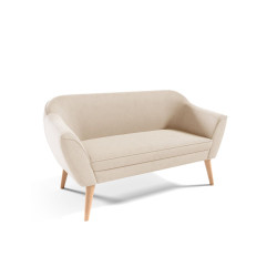 Levná sametová pohovka béžová dvoumístná 150 cm, vysoké dřevěné nohy