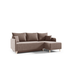 Sedací souprava do L s lenoškou tmavě béžová 212 cm, vyšší dřevěné nohy