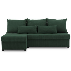 Levná rozkládací sedací souprava do L manšestrový potah tmavě zelený 203 cm