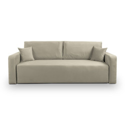 Béžová plyšová pohovka 225 cm do obývacího pokoje rozkládací s úložným prostorem