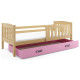 Dětská dřevěná postel 80x160 s matrací a úložným prostorem borovice / růžová
