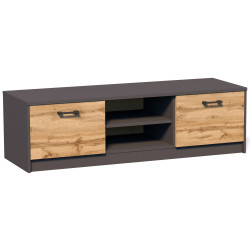 Moderní skříňka pod televizi 120 cm nízká dub wotan / grafit, police na audio a přehrávač, 120x36x41 cm