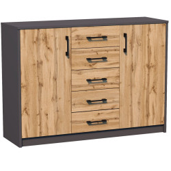 Komoda do obývacího pokoje 110 cm dub wotan / grafit kombinovaná 110x85x35 cm
