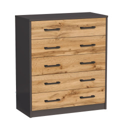 Komoda dub wotan / grafit se šuplíky na oblečení, čepice, rukavice 74x85x35 cm